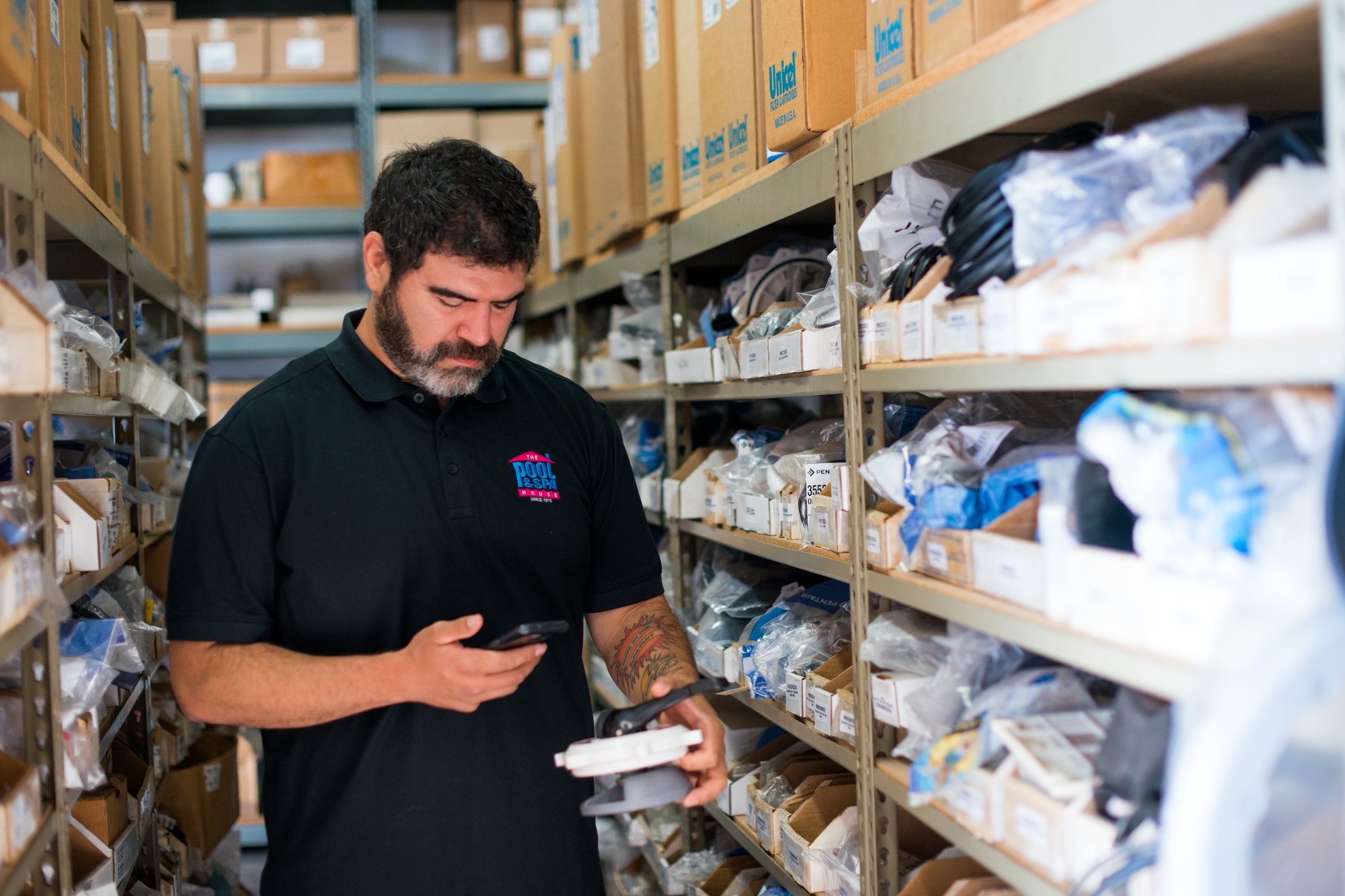 Pool & spa employee counting inventory SKUs Pool & spa employee counting inventory SKUs