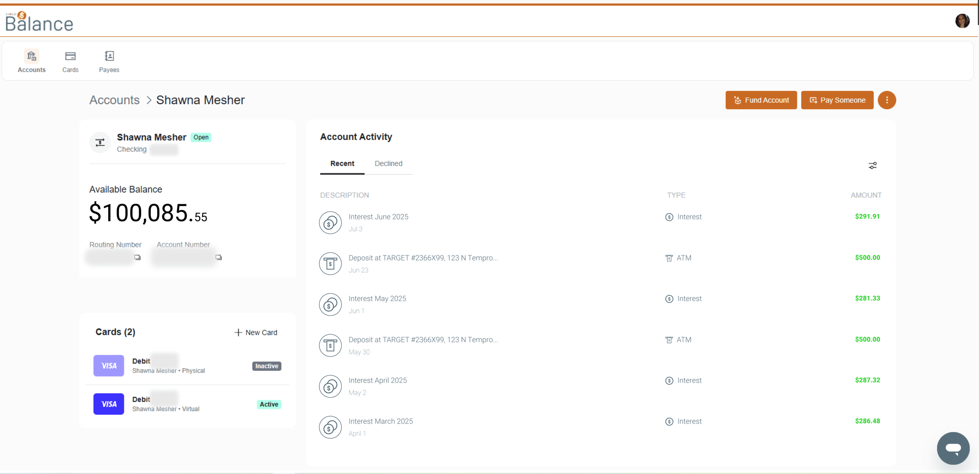 Screen Shot of Evosus Balance Business Checking Screen Shot of Evosus Balance Business Checking