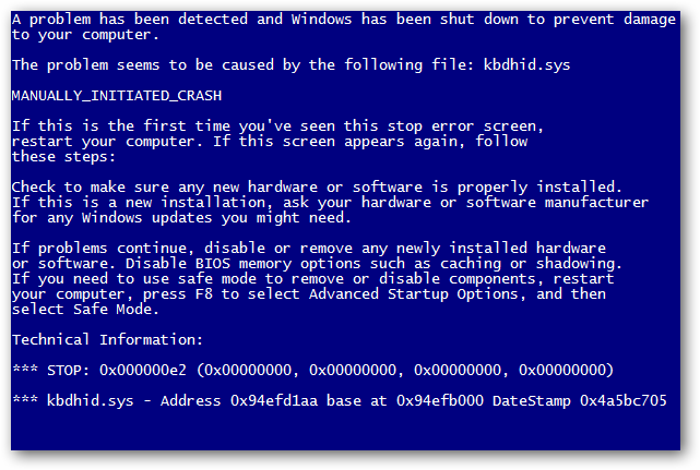 A blue screen of death on a PC. 